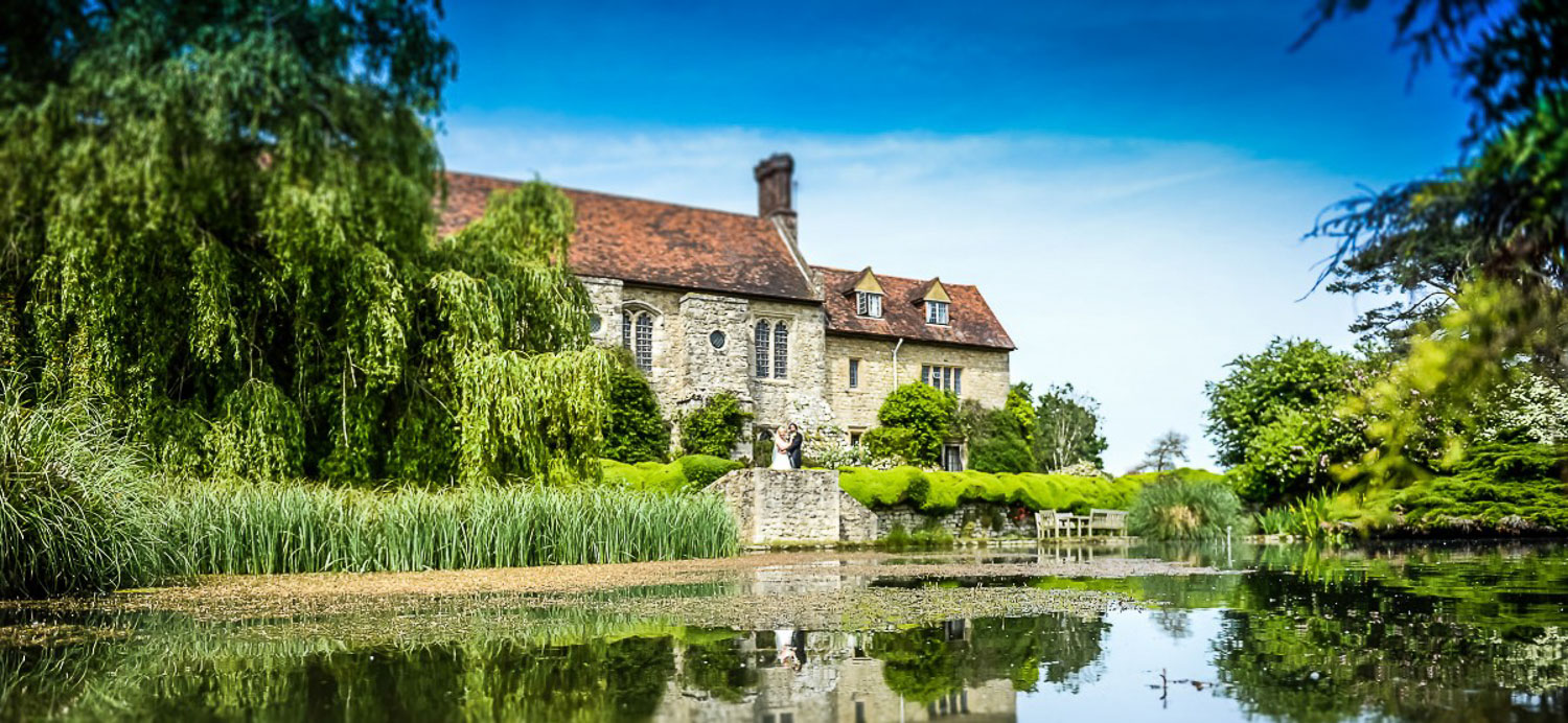 Looking across the sunken pond to Nettlestead Place