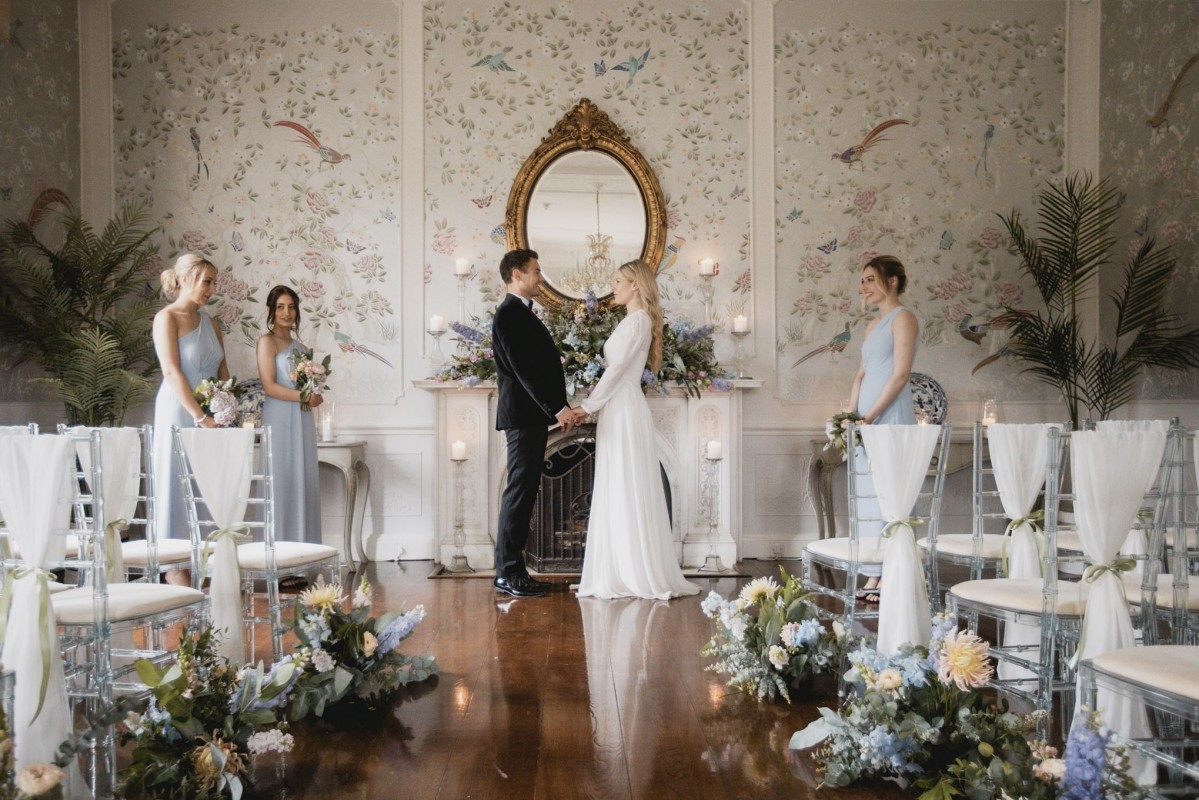 Bride and groom at Lartington Hall. 